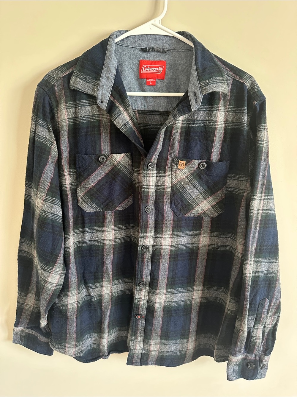 Coleman Men's Navy and Gray Plaid Button-Front Flannel Shirt